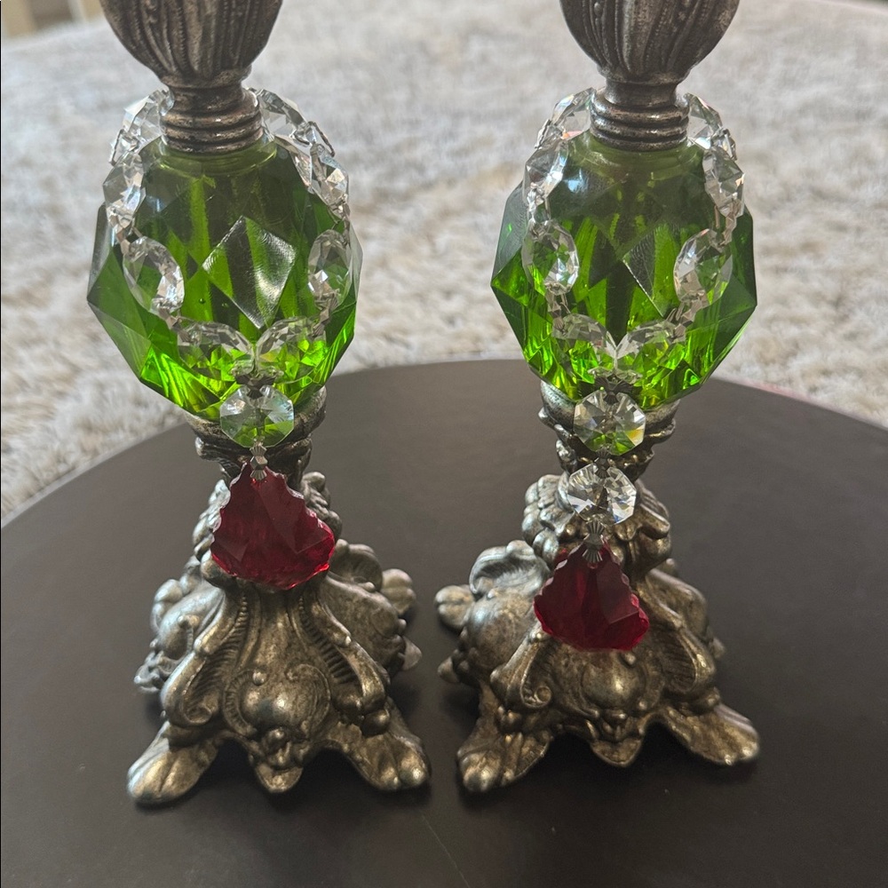 Hollywood‎ Regency Green Lucite 8" Candlestick Holders Candles Mid Century Pair - Picture 10 of 15